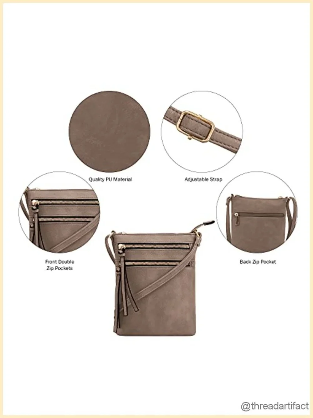PU Leather Crossbody Bag with Multiple Pockets and Adjustable Strap